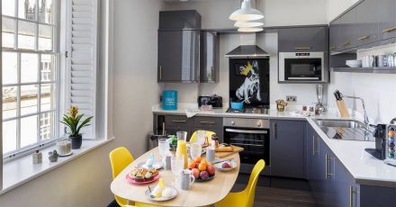 dream stays yellow and blue kitchen